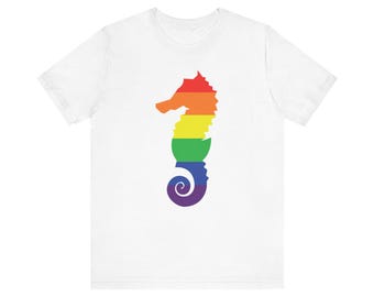 Regenbogen-Seepferdchen-T-Shirt | Gestreiftes Seepferdchen-T-Shirt für den Pride-Look