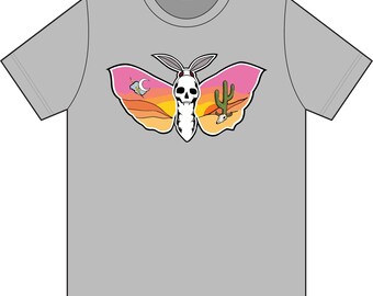 Desert Moth Skull T-Shirt | Southwestern Sunset Cactus Graphic