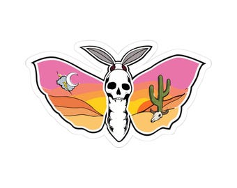 Desert Moth Skull Kiss-Cut Sticker | Sunset Cactus Pastel Aesthetic