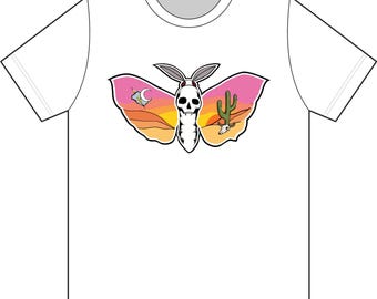 T-Shirt mit Totenkopf-Wüstenmotiv und Sonnenuntergangsmotiv | Südwestliche Kaktus-Vibes