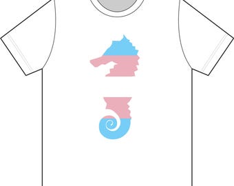 Transgender Pride Seahorse T-Shirt | Trans Flag Colors, Ocean Vibes