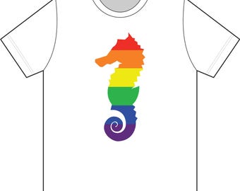 Regenbogen-Seepferdchen-T-Shirt | Pride-Farben, Meerestier-Motiv