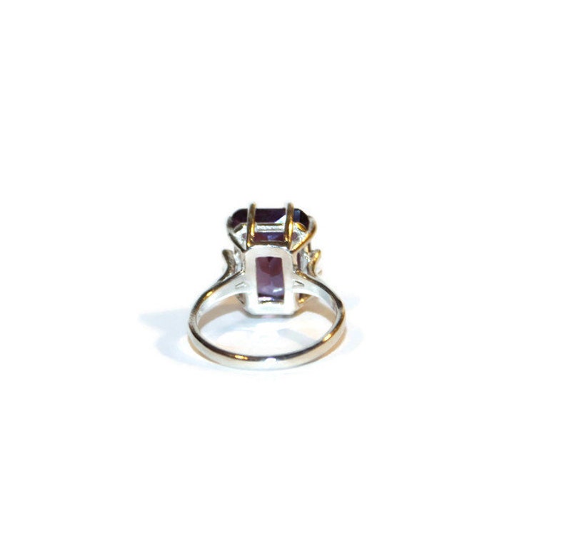 Sterling Silver Ring With Large Stone Video Emerald Cut Alexandrite Ring,