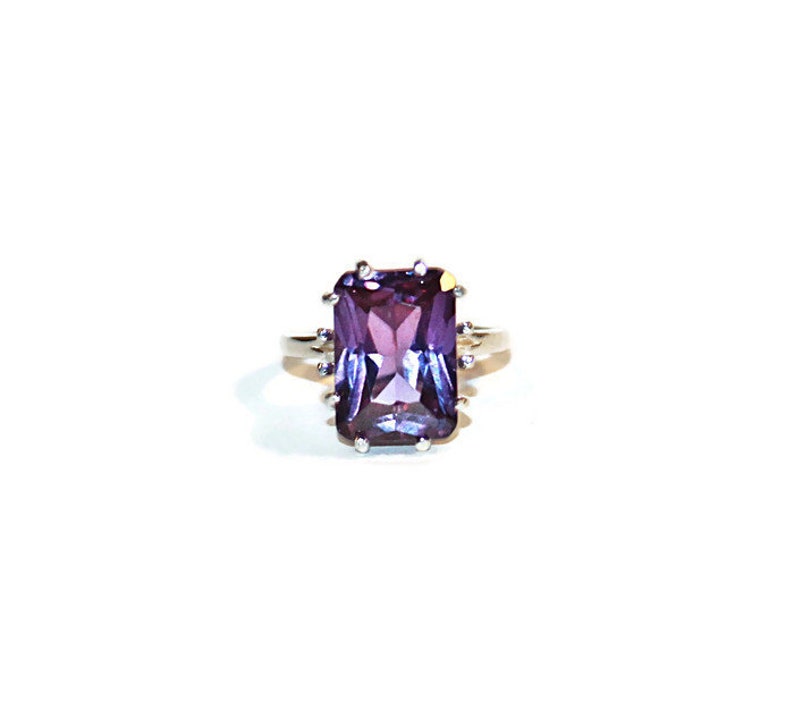 Sterling Silver Ring With Large Stone Video Emerald Cut Alexandrite Ring,
