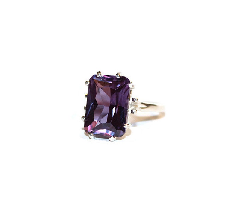 Sterling Silver Ring With Large Stone Video Emerald Cut Alexandrite Ring,