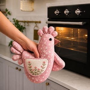 Chicken Oven Mitt Sewing Pattern PDF | Kitchen Farmhouse Potholder & Hot Pad Template | Beginner Friendly Quilted Oven Glove DigitalDownload