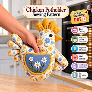 Chicken Oven Mitt Sewing Pattern PDF | Kitchen Farmhouse Potholder & Hot Pad Template | Beginner Friendly Quilted Oven Glove DigitalDownload