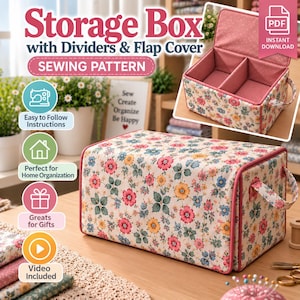 Fabric Storage Box Sewing Pattern | Fabric Basket Sewing Pattern PDF | Fabric Organizer Box Pattern | Sewing Room Storage | Digital PDF