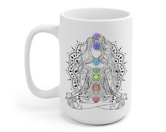 Chakra Girl Ceramic Mug, Chakra Mug, Love and Light, Mandala Mug, Rainbow Mug, Meditation Mug, Yoga Mug, Crystals Mug, High Vibe Mug, Chakra