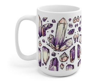 Amethyst Crystals Coffee Mug | Gift for Her, Gift for Him, Gift for Crystal Lover, Crystals, Woo Woo, Spiritual, Tea Mug, Coffee Cup, Chakra