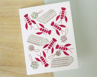 Lobsters - Greeting card  - Lobster trap card - Nautical card