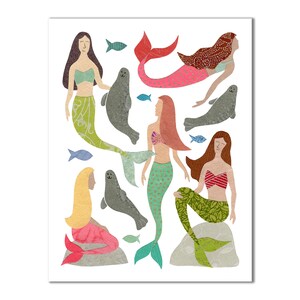 Mermaids and Seals - Greeting card - Mermaid illustration card