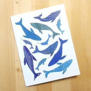 Baleines - Carte de vœux - Carte bleue océan