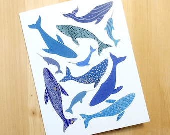 Whales - Greeting card - Ocean blue card