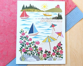 Beach Roses - Greeting card - Beach Day Card - Wild Roses - Seaside Roses