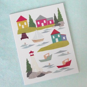 Village de bord de mer - Carte de voeux - illustration côtière de ville