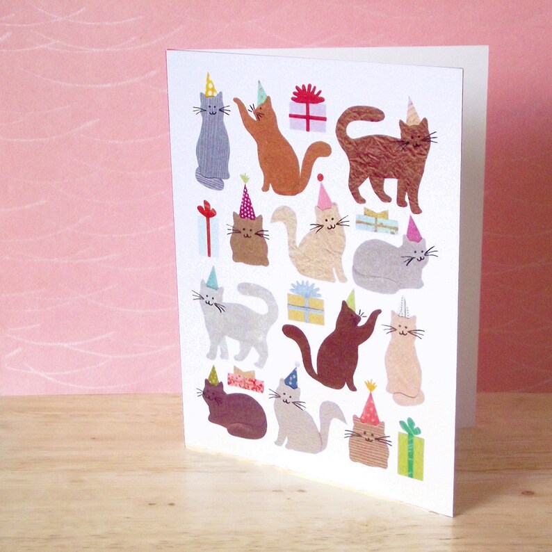 Party Cats Greeting card Cat birthday card Cute cats image 1