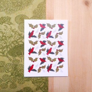 Aves y bayas - Tarjeta de felicitación - Tarjeta Holly Berries - Tarjeta de Navidad de pájaro