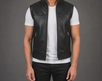 Ranger Black Leather Biker Vest