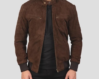 Men's Brown Suede Bomber Jacket | Classic Vintage Flight Jacket