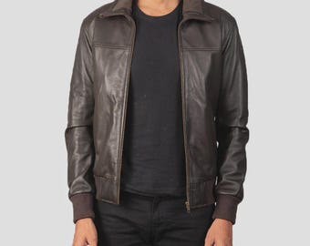 Men's Brown Genuine Leather Bomber Jacket | Classic Vintage Flight Jacket