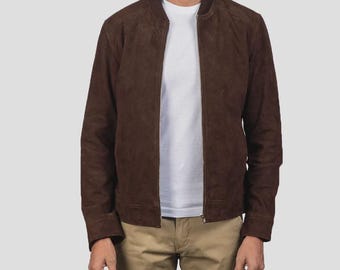 Men's Mocha Suede Bomber Jacket | Vintage Style Leather Flight Jacket