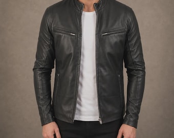 Men's Shadowline Black Leather Cafe Racer Jacket