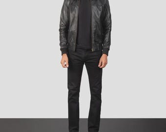 Men's Black Genuine Leather Bomber Jacket | Classic Flight Style Outerwear