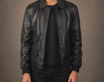 Men's Aviator Black A-2 Leather Bomber Jacket