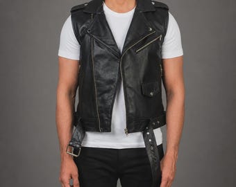 Kingston Black Leather Biker Vest
