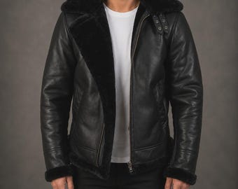 Hudson B-3 Black Leather Bomber Jacket