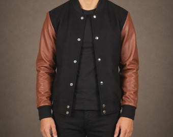 Men's Marlow Brown & Black Hybrid Varsity Jacket