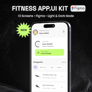 Fitness App UI Kit for Figma | 13 Screens, Light & Dark Mode (Digital Download) | Mobile App Design Template