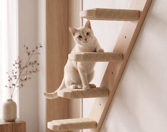 Cat Wall Steps | Wooden Cat Wall Stairs | Wall Mounted Cat Climbing Furniture for Indoor Cats