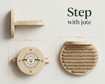 Wooden Cat Wall Steps Set with Jute Grip | Wall-Mounted Cat Climbing Stairs | Floating Cat Perch | Sturdy Furniture for Active Cats