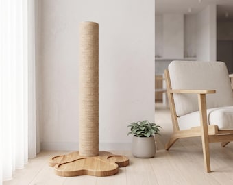 Heavy Duty XL Cat Scratching Post | Cat Paw Shaped Solid Oak Base | Tall Jute Rope Scratcher for Maine Coons and Large Cats | Pet Gift