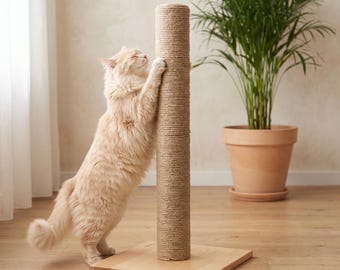 Solid Beech Wood Cat Scratching Post | 83 cm (32.7 in) Total Height Jute Scratcher | Modern Large Cat Furniture