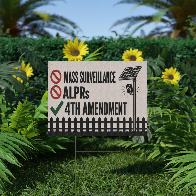 Vintage tuinbord met schuttingmotief, 24x18 cm met paal: Geen massasurveillance, bord ter ondersteuning van het 4e amendement, anti-ALPR kentekenplaatlezer afbeelding 6