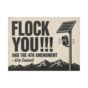 Vintage Mountain Range Protest Yard Sign, 24x18 with Stake: FLOCK YOU and the 4th Amendment. Anti Flock Camera, ALPR, Anti Surveillance image 1