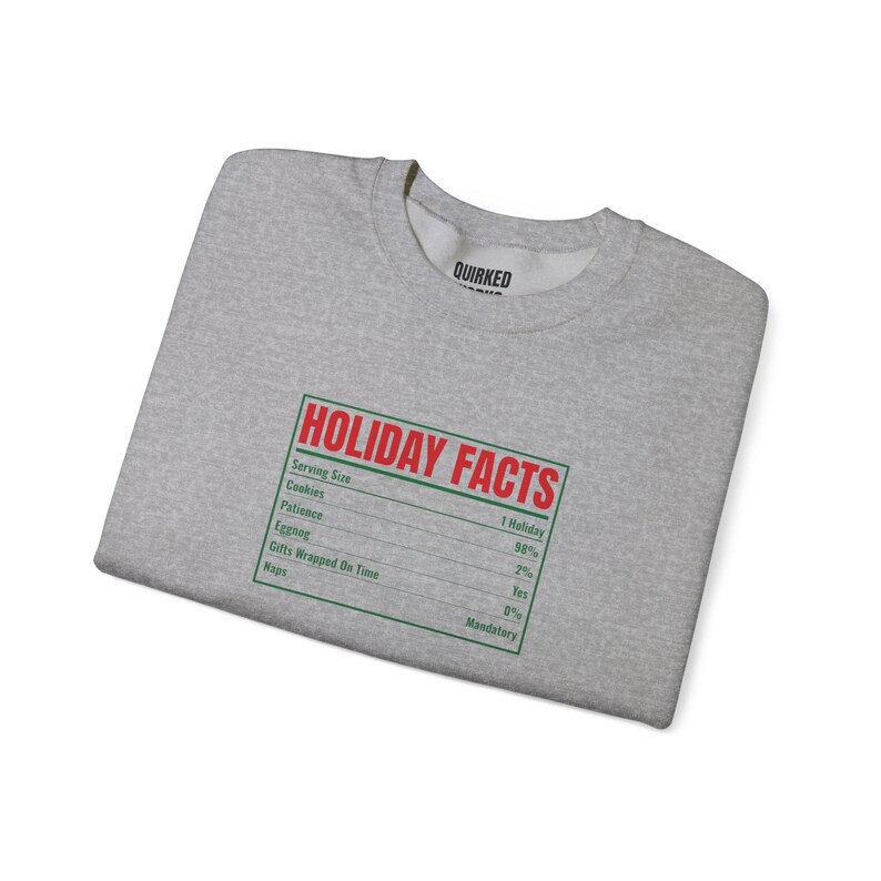 Sweatshirt met voedingswaarde-etiket en feestelijke print, kersttrui met ronde hals, kerstcadeau voor hem of haar, outfit voor een kerstfeest, bijpassende kerstoutfit voor het hele gezin afbeelding 8
