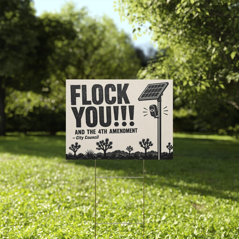 Vintage Joshua Tree Protest Yard Sign, 24x18 with Stake: FLOCK YOU and the 4th Amendment. Anti Flock Camera, ALPR, Anti Surveillance image 5