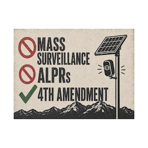 Vintage Mountain Privacy Yard Sign, 24x18 with Stake: No Mass Surveillance, 4th Amendment Lawn Sign, Anti ALPR License Plate Reader image 1