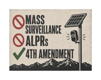 Vintage Mountain Privacy Yard Sign, 24x18 with Stake: No Mass Surveillance, 4th Amendment Lawn Sign, Anti ALPR License Plate Reader