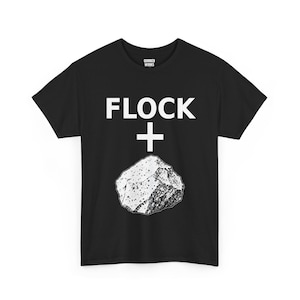 Flock + Rock Black and White Graphic Shirt, Funny Anti Surveillance Protest Tee: Anti Flock Camera, ALPR License Plate Reader, Privacy image 1