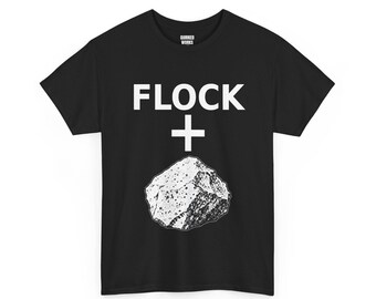 Flock + Rock Black and White Graphic Shirt, Funny Anti Surveillance Protest Tee: Anti Flock Camera, ALPR License Plate Reader, Privacy