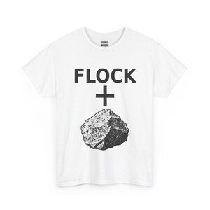 Flock + Rock Black and White Graphic Shirt, Funny Anti Surveillance Protest Tee: Anti Flock Camera, ALPR License Plate Reader, Privacy image 2