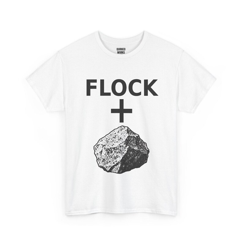 Flock + Rock Black and White Graphic Shirt, Funny Anti Surveillance Protest Tee: Anti Flock Camera, ALPR License Plate Reader, Privacy image 2