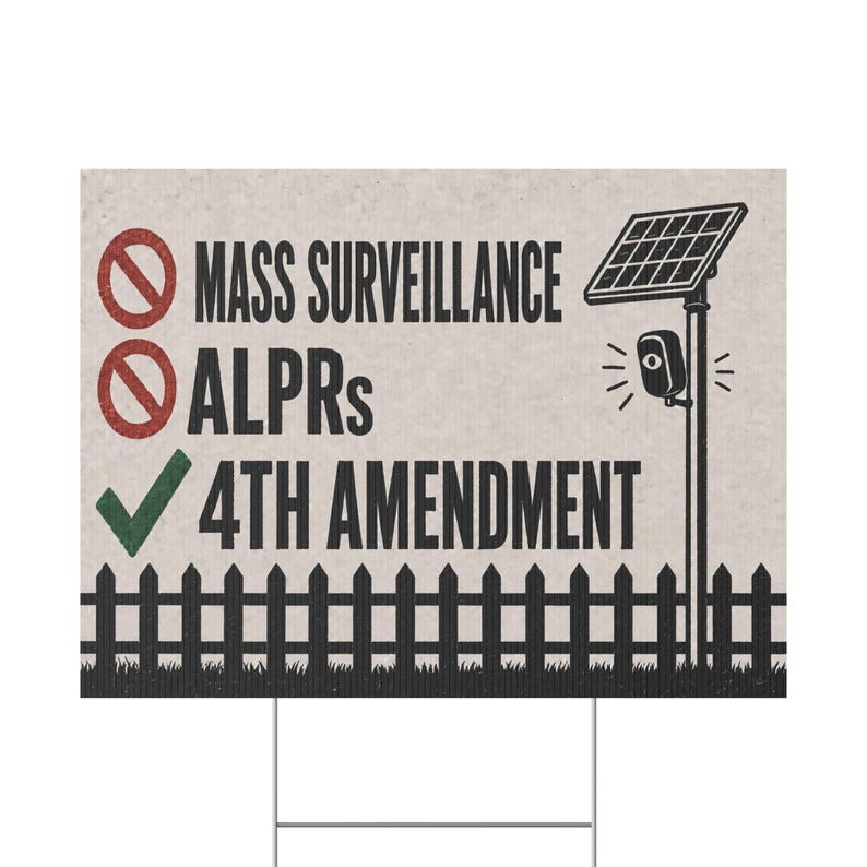 Vintage tuinbord met schuttingmotief, 24x18 cm met paal: Geen massasurveillance, bord ter ondersteuning van het 4e amendement, anti-ALPR kentekenplaatlezer afbeelding 2