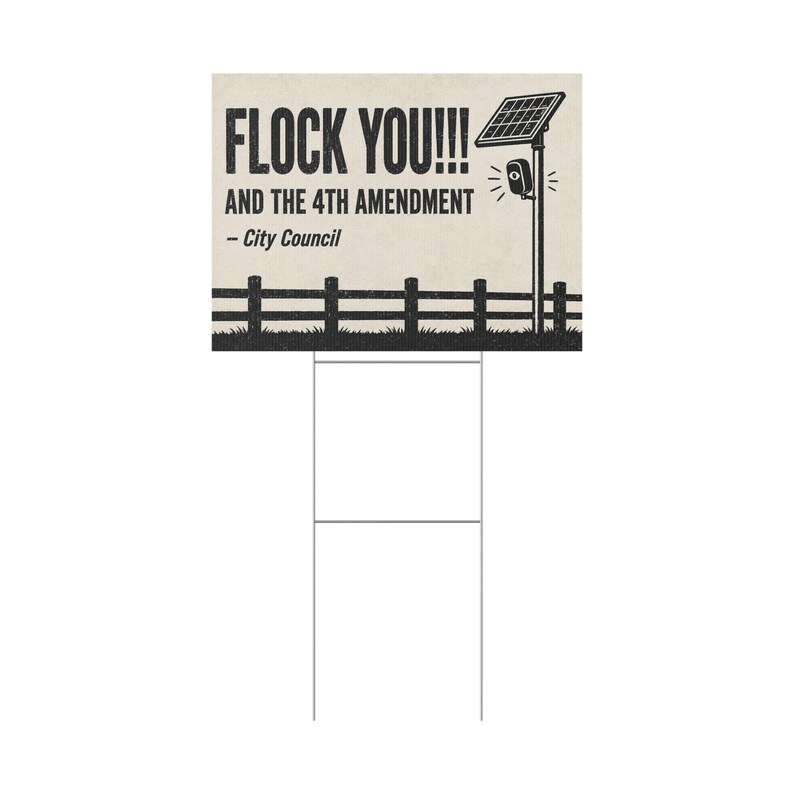 Panneau de protestation vintage pour clôture de ranch, 61 x 46 cm avec piquet : « FLOCK YOU » et le 4e amendement. Caméra anti-effraction, LAPI, anti-surveillance. image 3