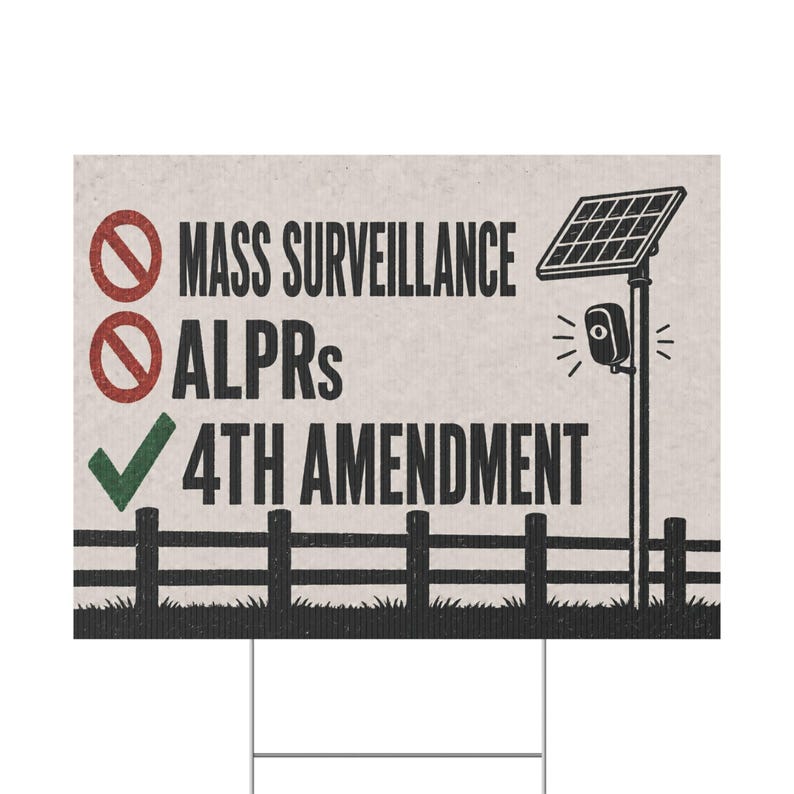 No Mass Surveillance Yard Sign 24x18 | Anti ALPR Camera Vintage Ranch Print | 4th Amendment Lawn Sign w Stake image 2